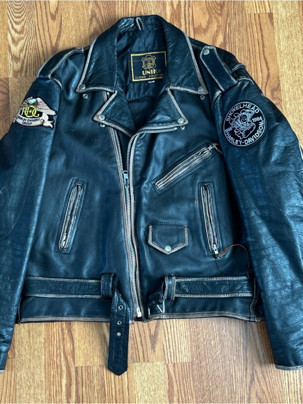 Vintage Unik Leather Collection Men's  Grunge Jacket w/Patches Size 50